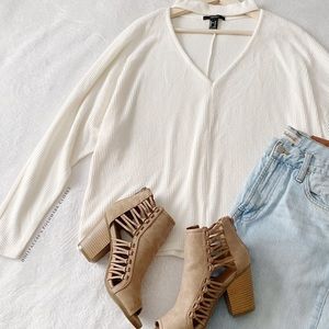 White Ribbed Dolman Sleeve Chocker Top